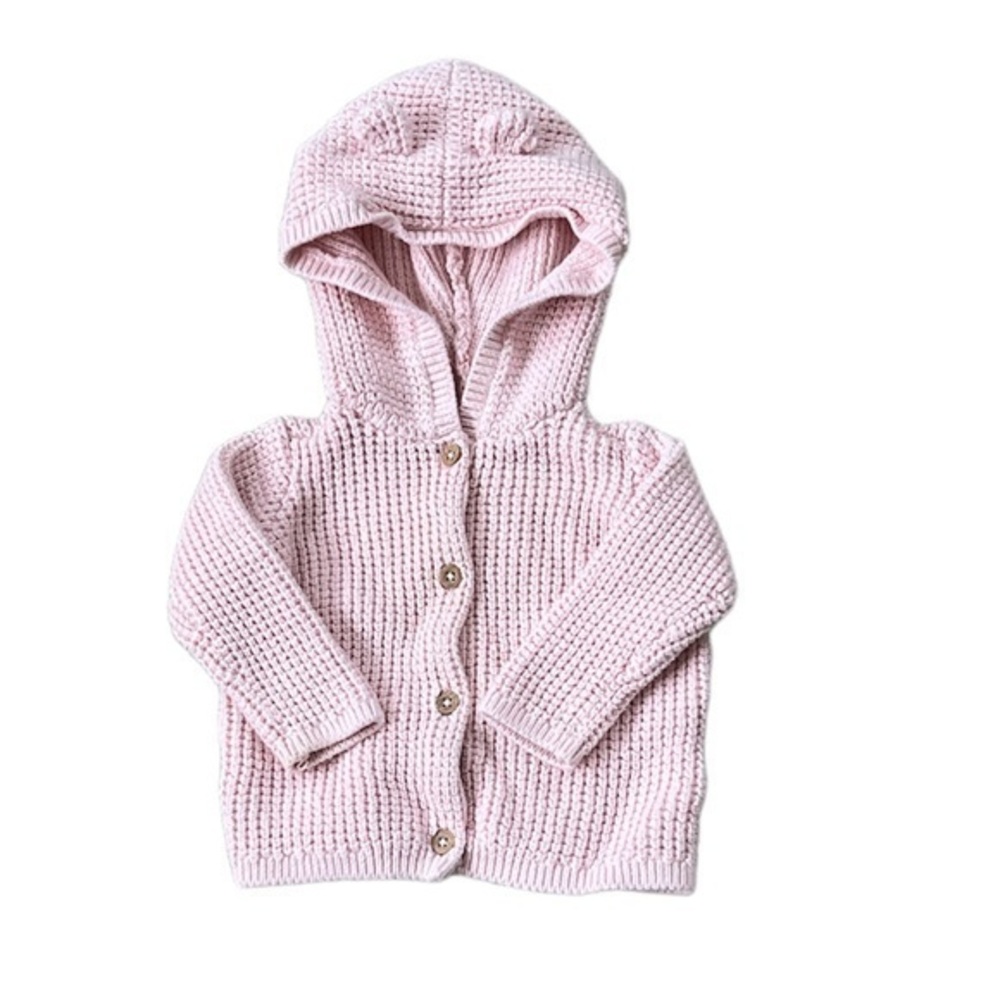 Carter's Baby Girl Light‎ Pink Waffle Knit Hooded Cardigan Sweater Sz. 6M